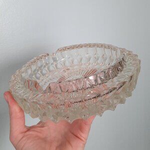 Vintage Heavy Cut Clear Glass Cigar Ashtray Trinket Change Dish Large